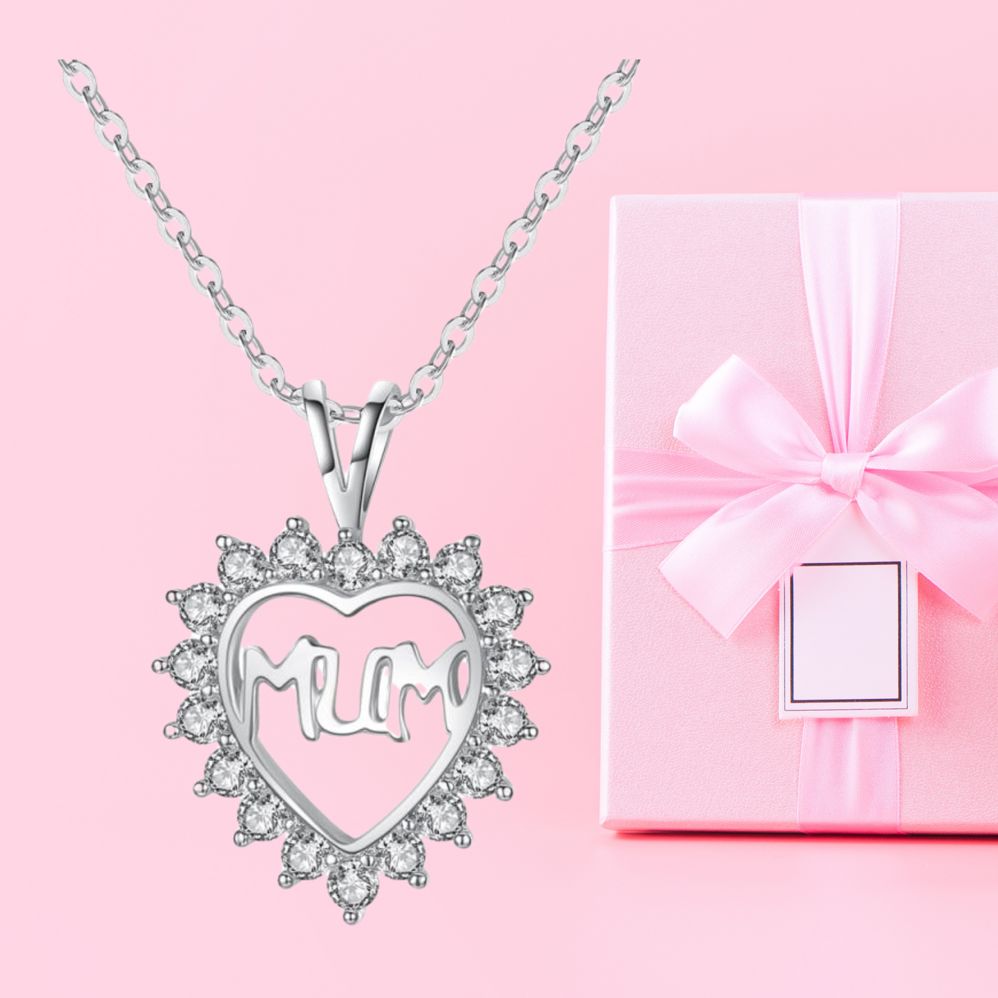 Mum's Radiant Heart with Crystal Necklace for Mum