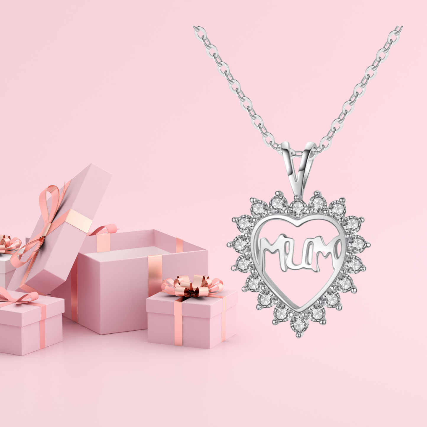 Mum's Radiant Heart with Crystal Necklace for Mum