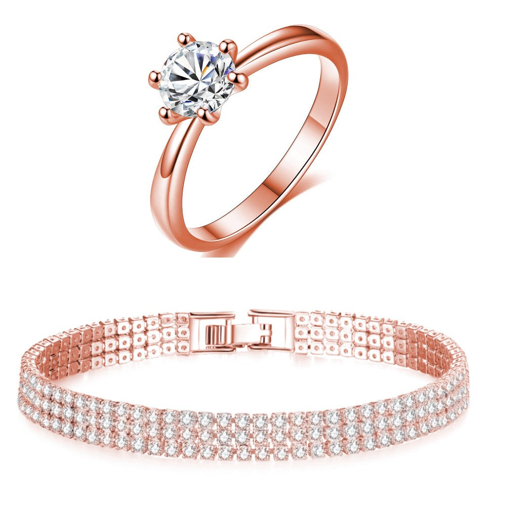 Rose Gold Crystal Ring and Bangle Set