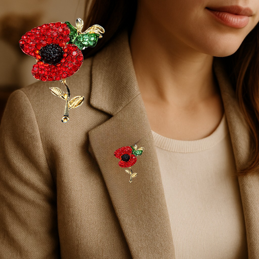 Sparkling Crystal Union Jack Poppy Brooch