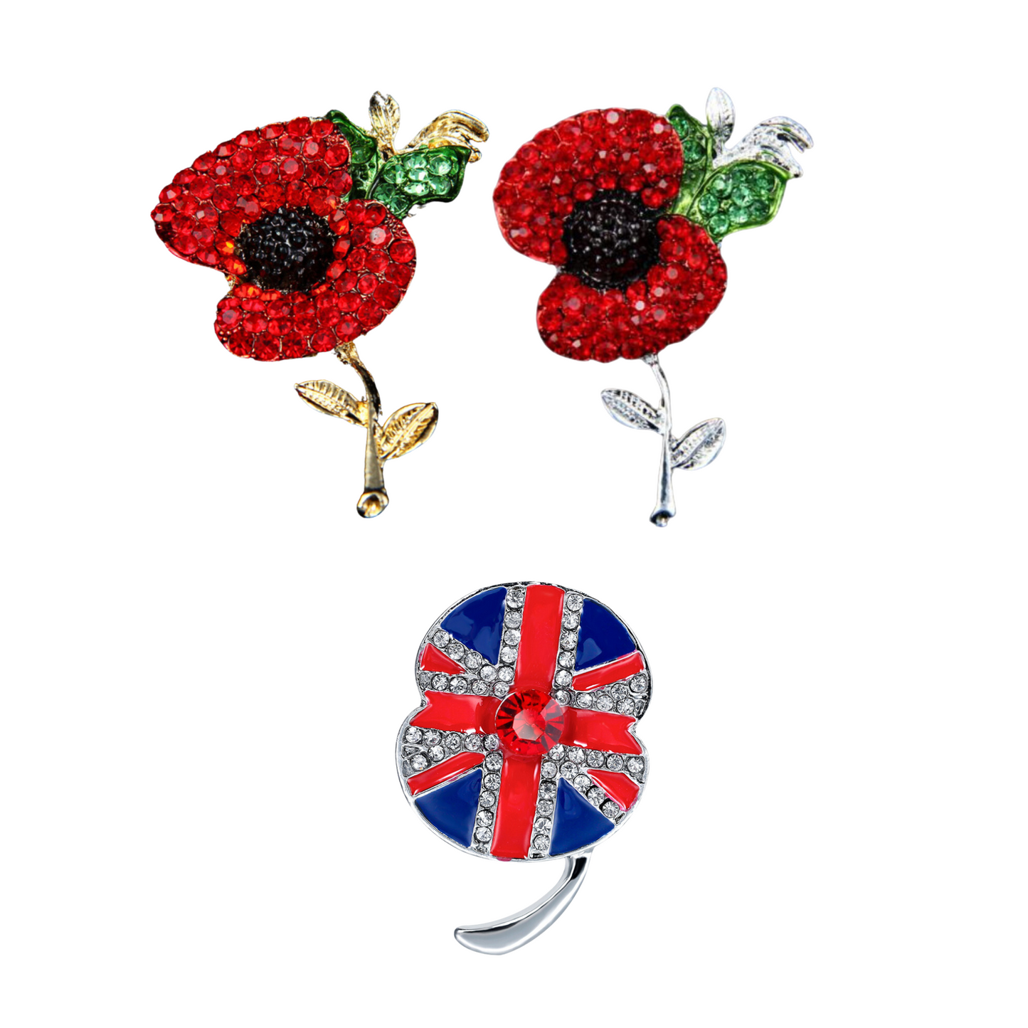 Sparkling Crystal Union Jack Poppy Brooch
