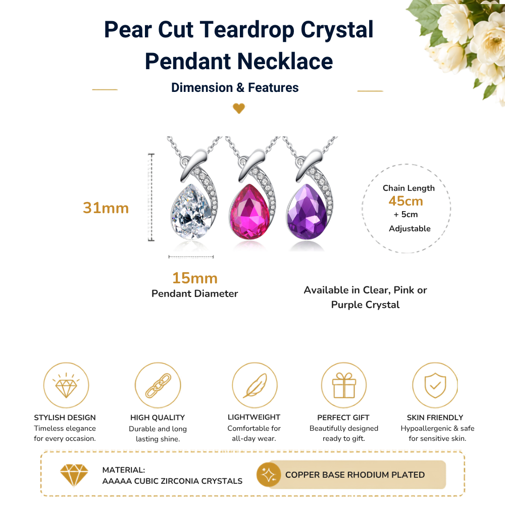 Sapphire Zirconia Teardrop Crystal Pendant Necklace