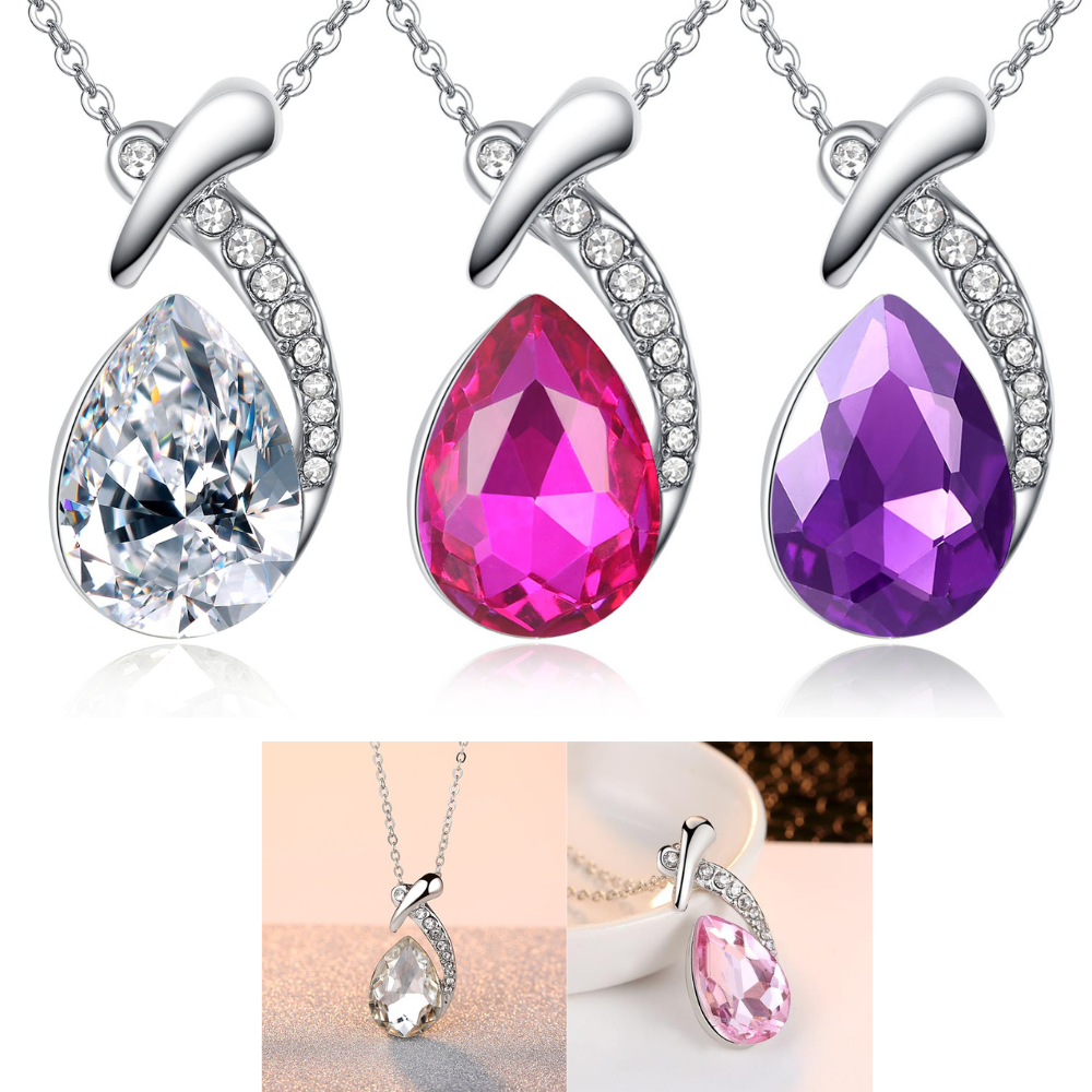Sapphire Zirconia Teardrop Crystal Pendant Necklace