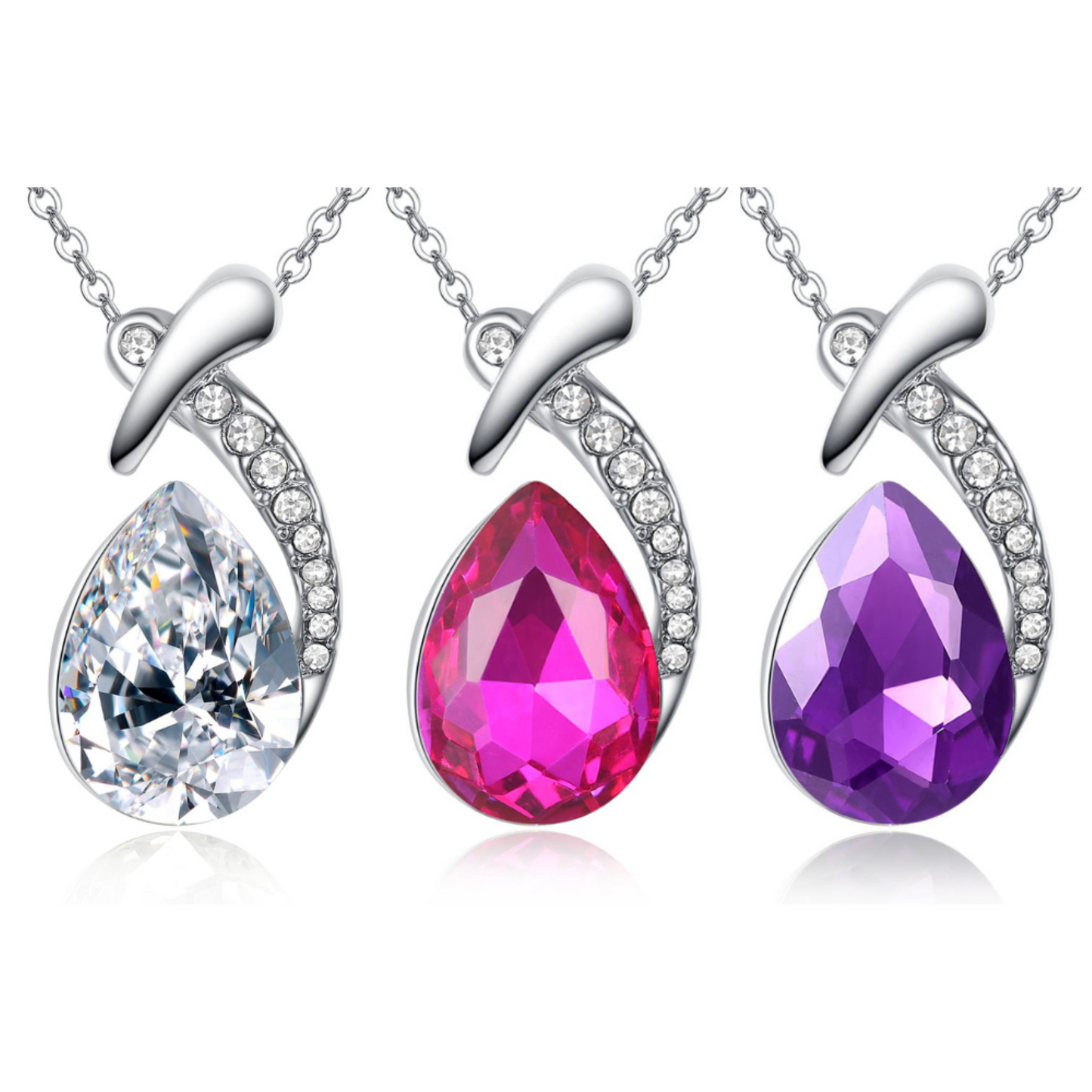 Sapphire Zirconia Teardrop Crystal Pendant Necklace
