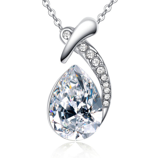 Sapphire Zirconia Teardrop Crystal Pendant Necklace