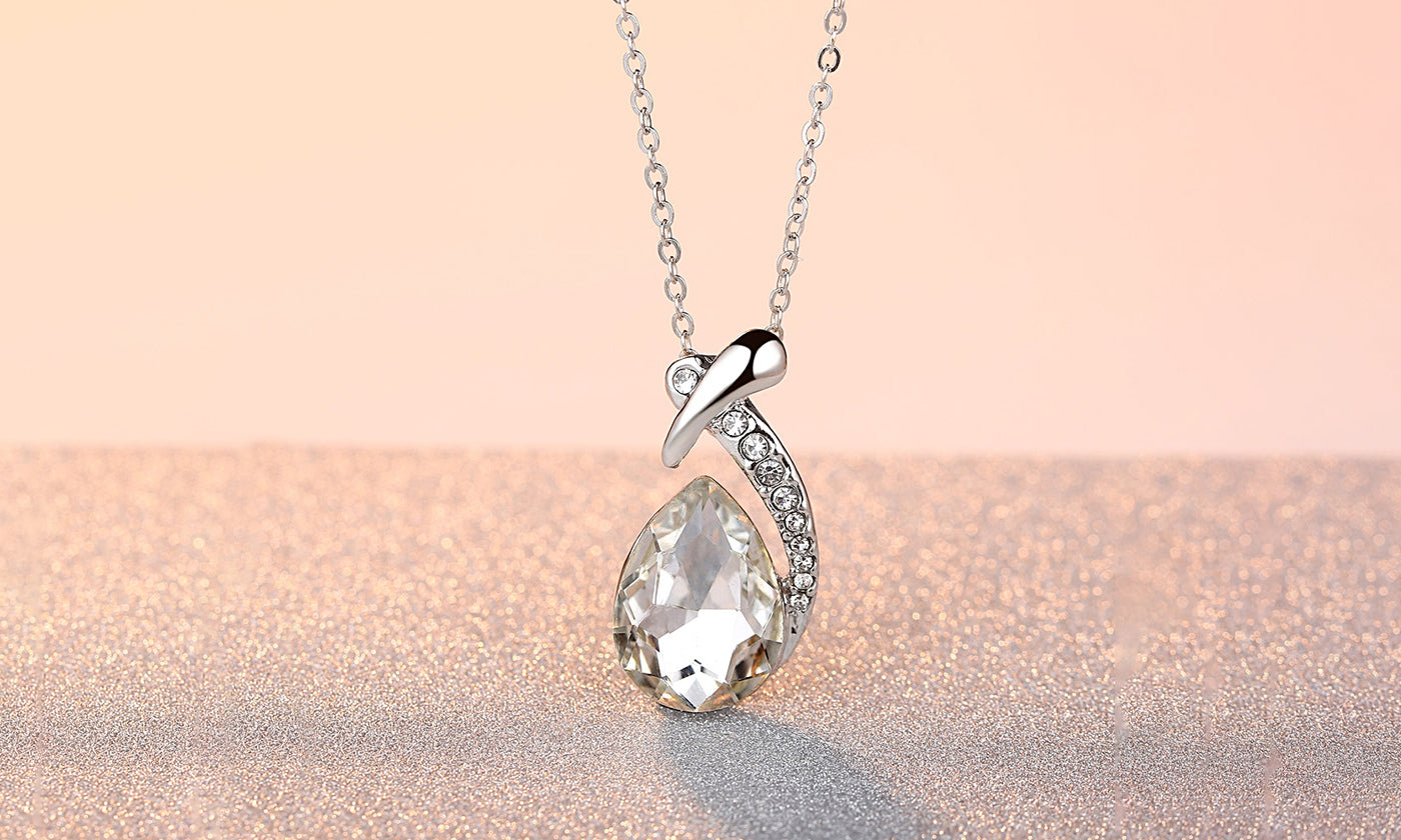 Sapphire Zirconia Teardrop Crystal Pendant Necklace