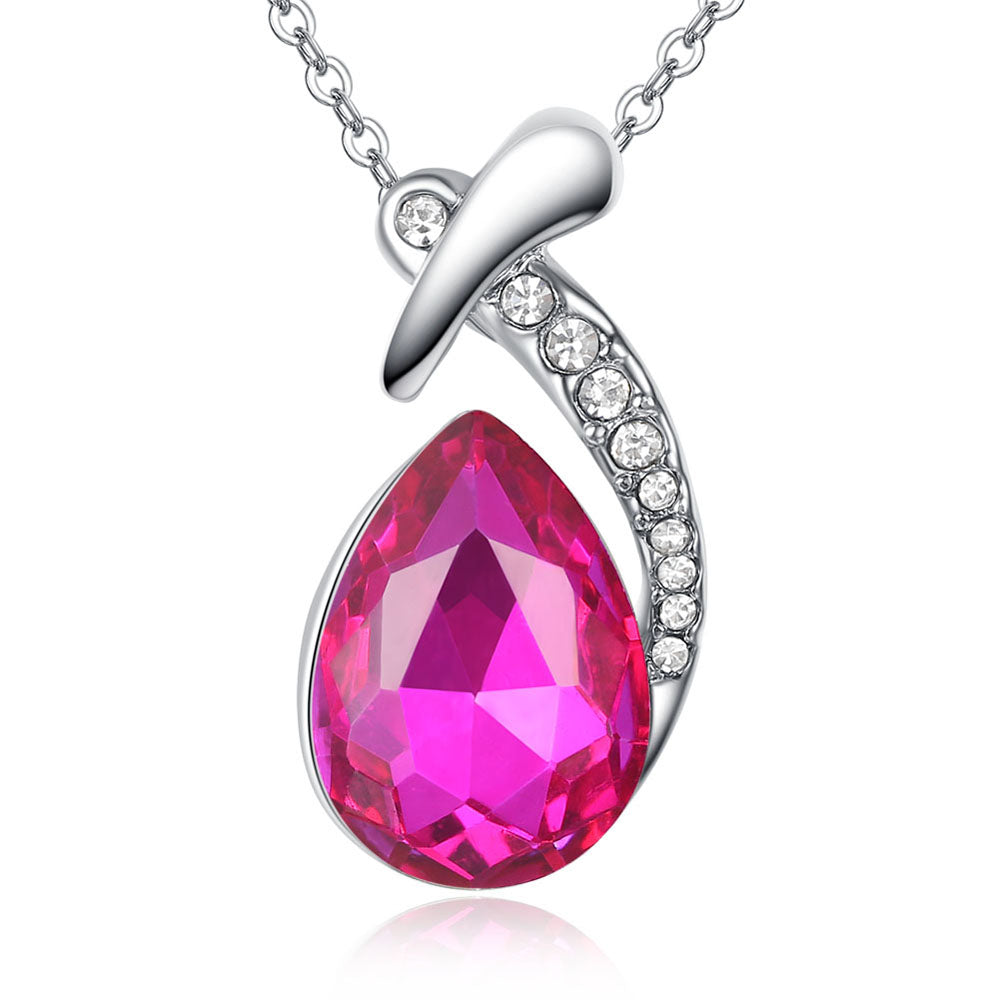 Sapphire Zirconia Teardrop Crystal Pendant Necklace