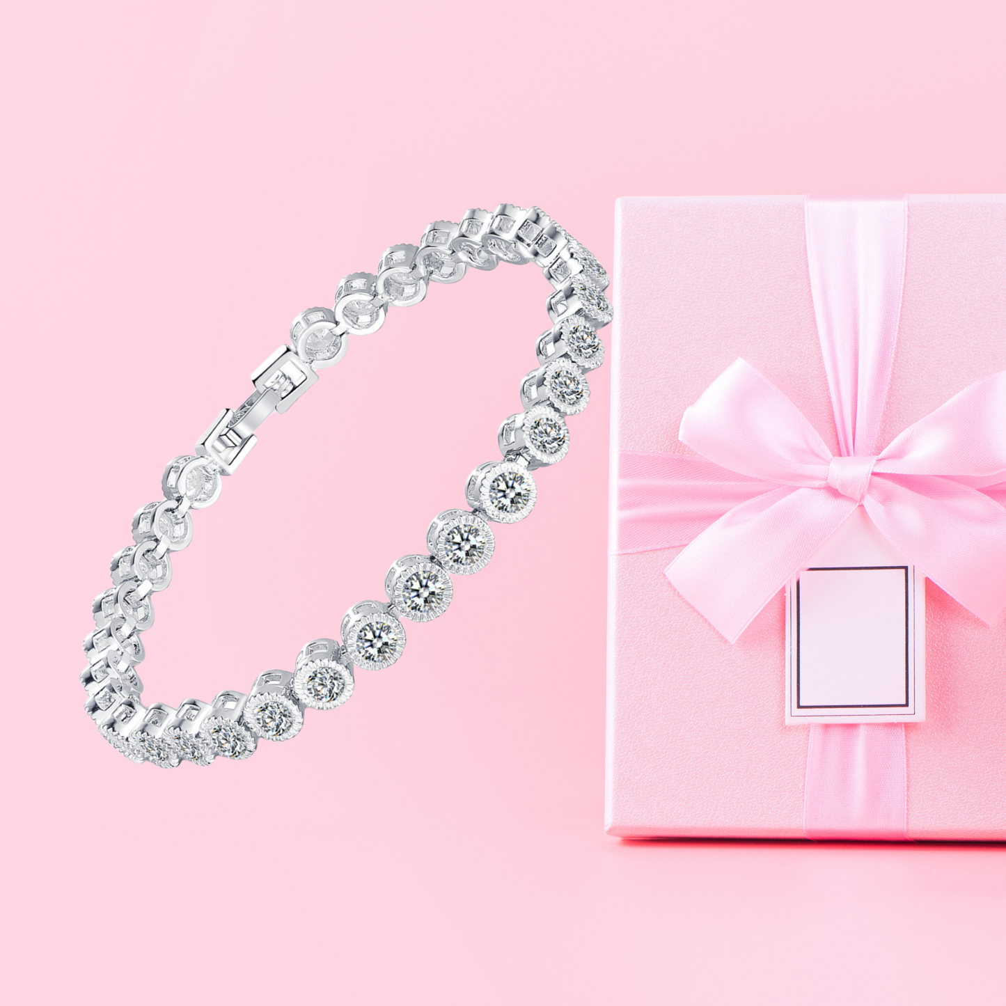 Silver Tone Cubic Zirconia Tennis Bracelet