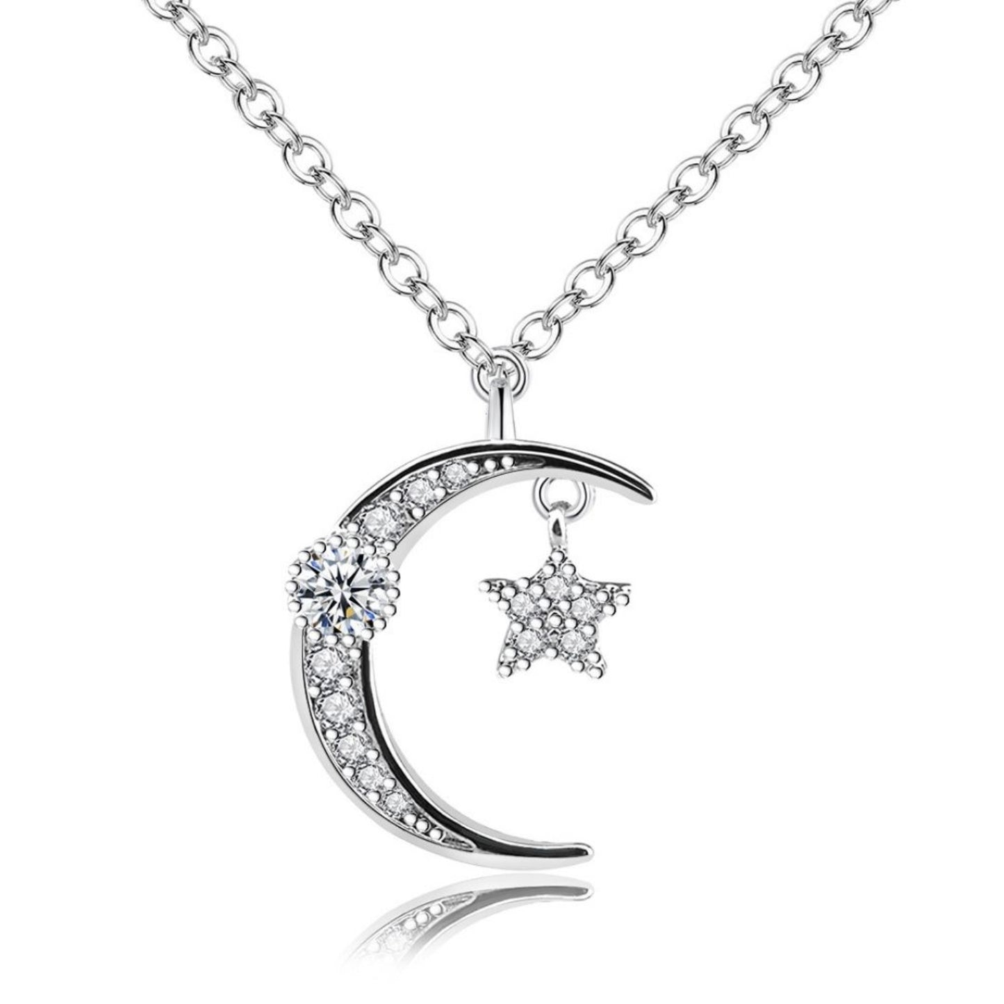 Silver Moon and Star Necklace