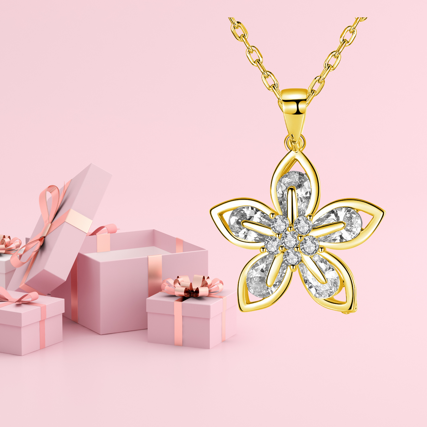 Golden Flower Crystal Necklace