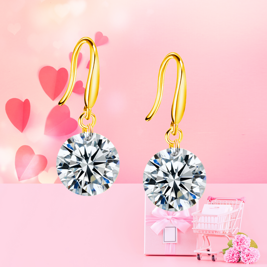 Round Zircon Womens Gold Drop Earrings