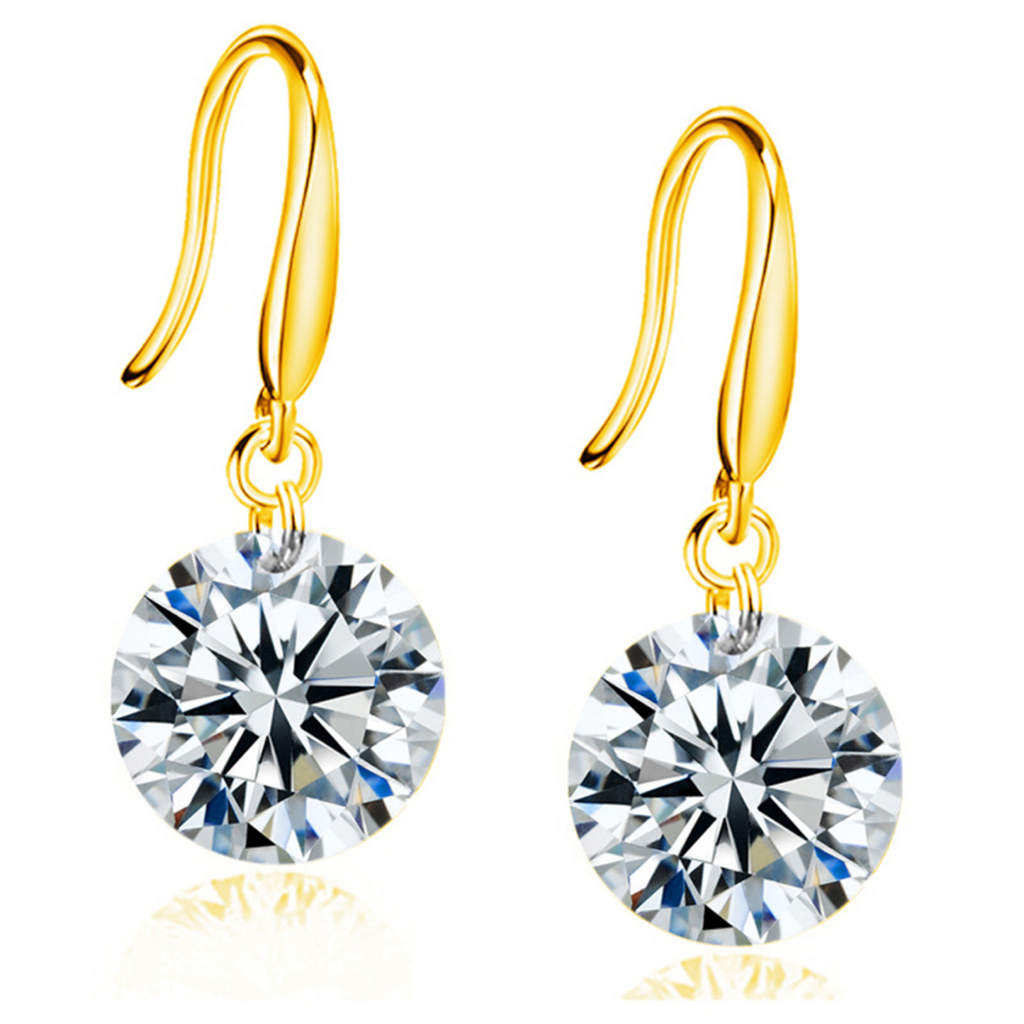 Round Zircon Womens Gold Drop Earrings