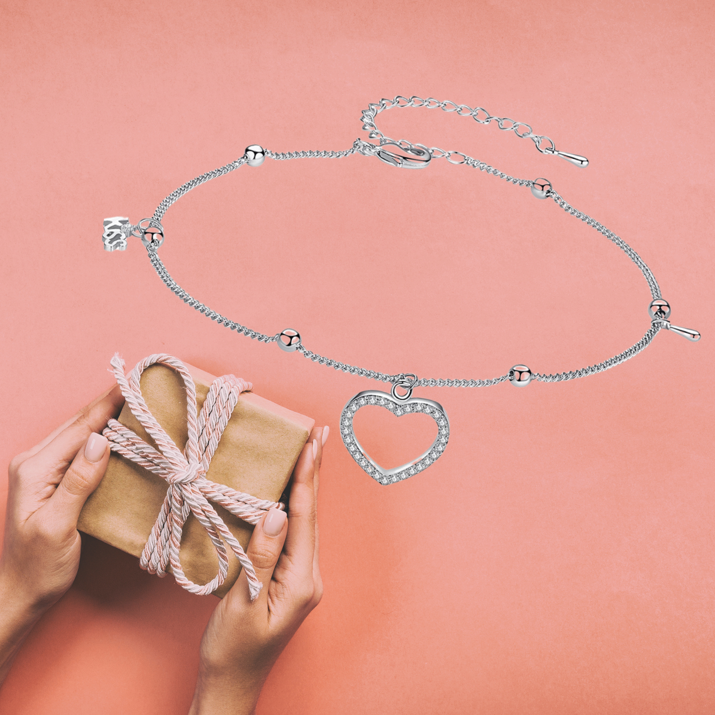 Adjustable Anklet or Bracelet in Silver Tone