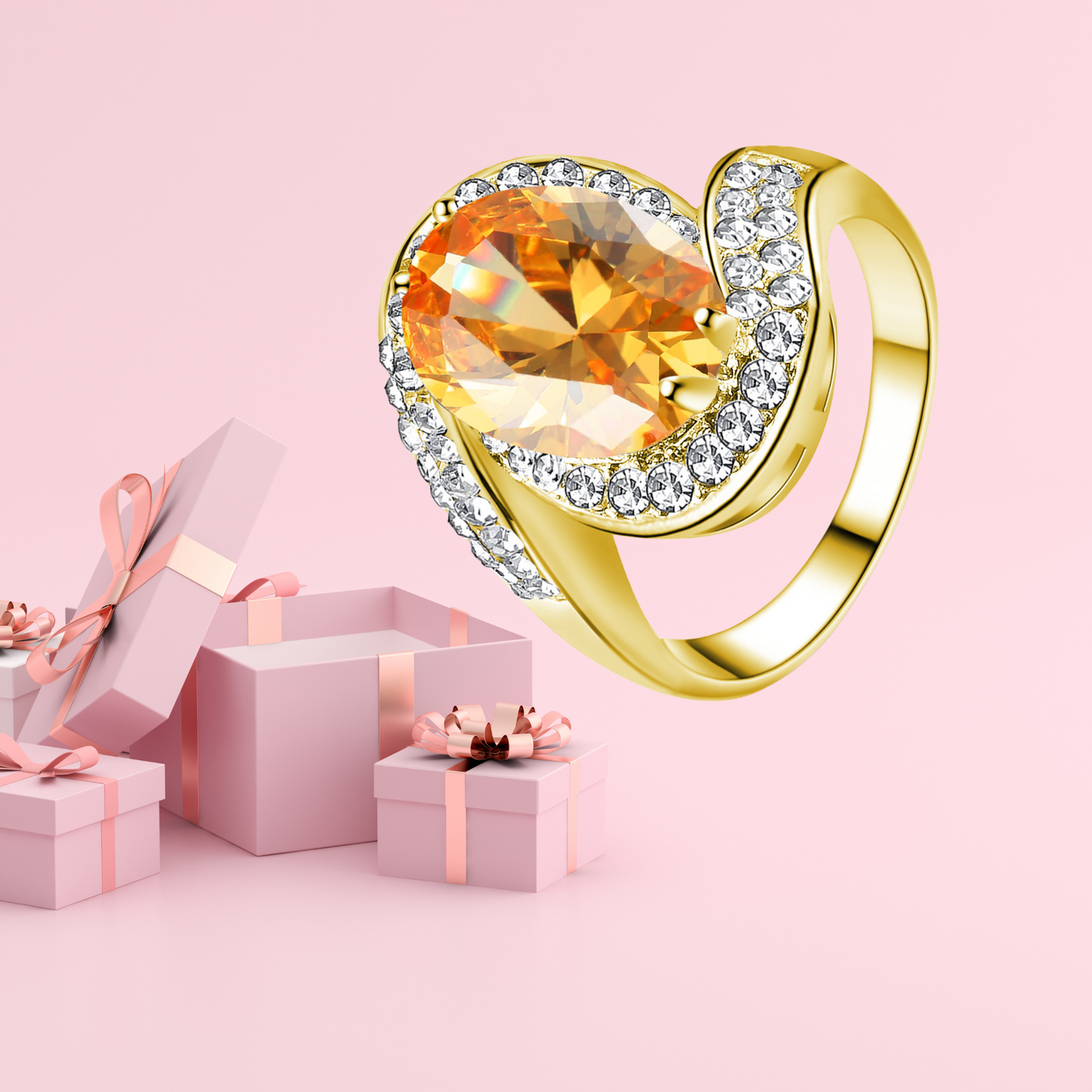 Beautiful Amber Crystal Ring