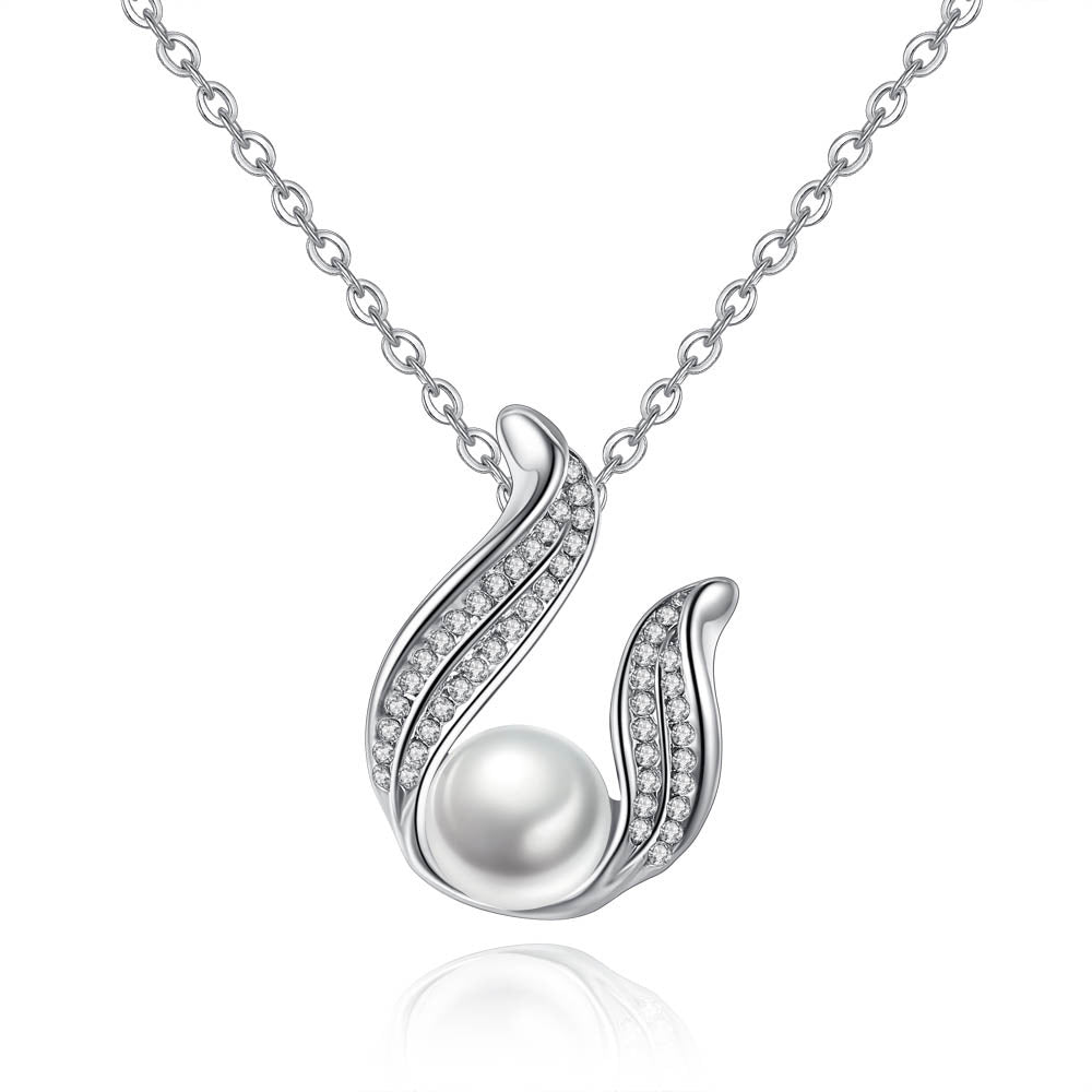Silver Pearl Drop Design Crystal Pendant Necklace