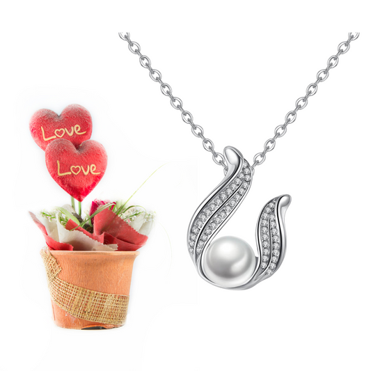 Elegant Silver Pearl Drop Design Crystal Pendant Necklace