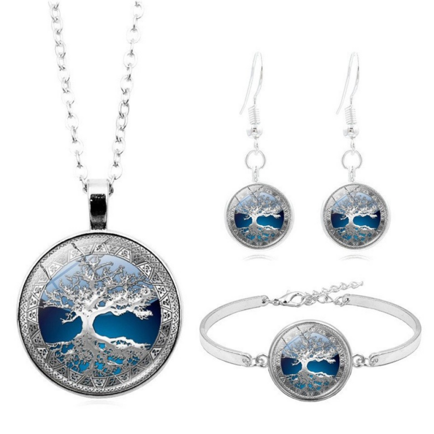 Family Tree Necklace, Earrings and Bracelet Tri-Set