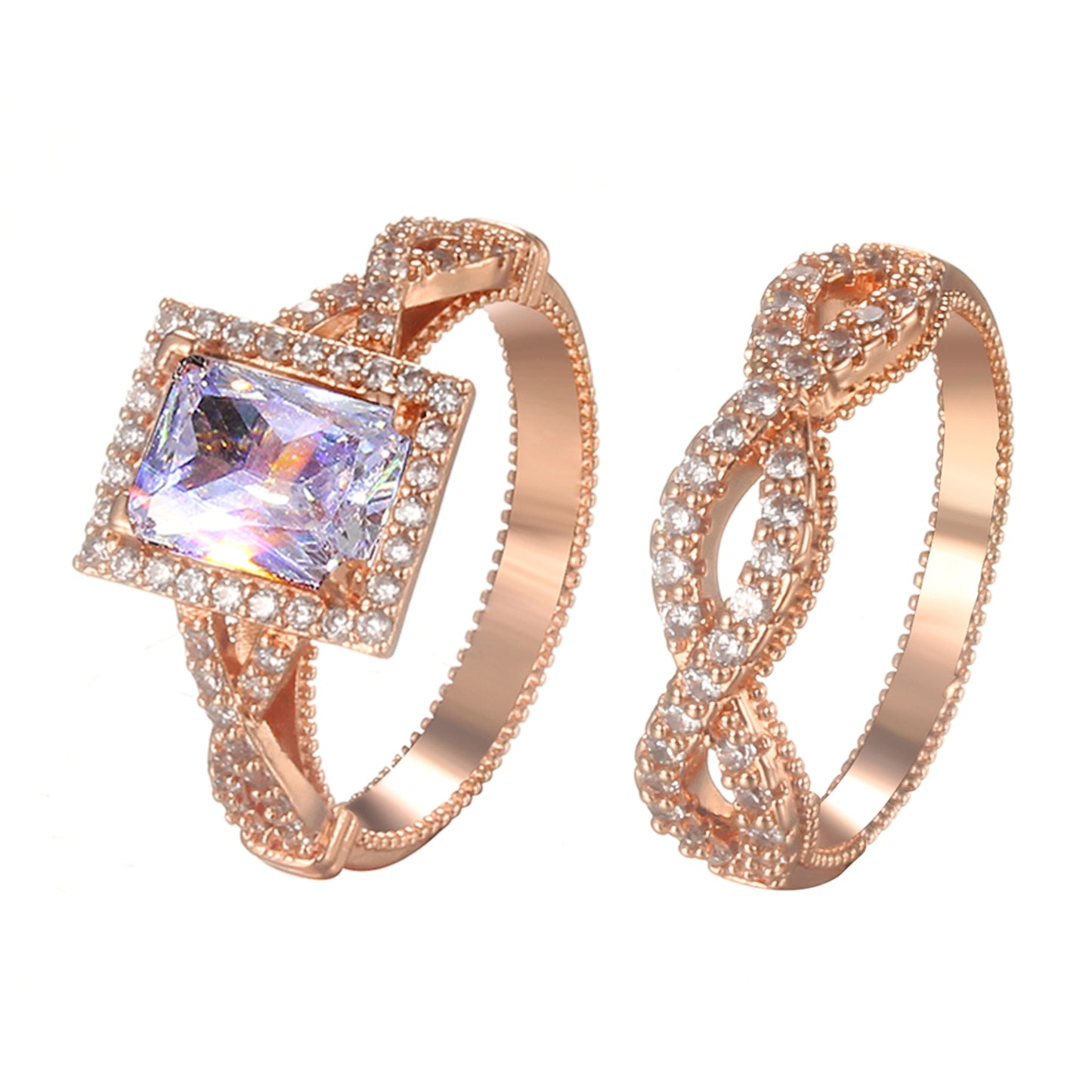 Rose Gold Double Twist Ring Set