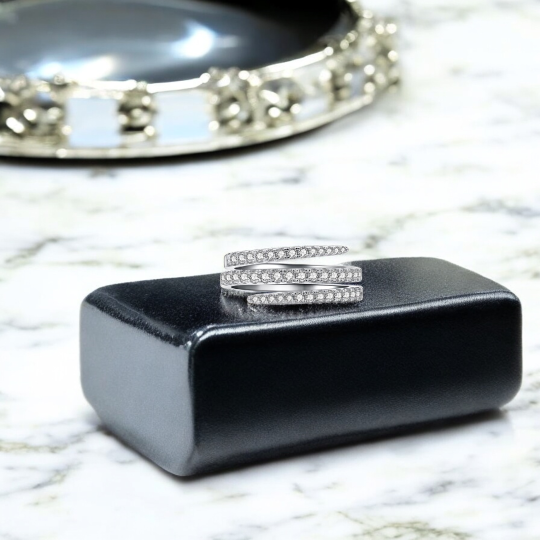 Silvery Clear Crystal Swirl Open-ended Ring