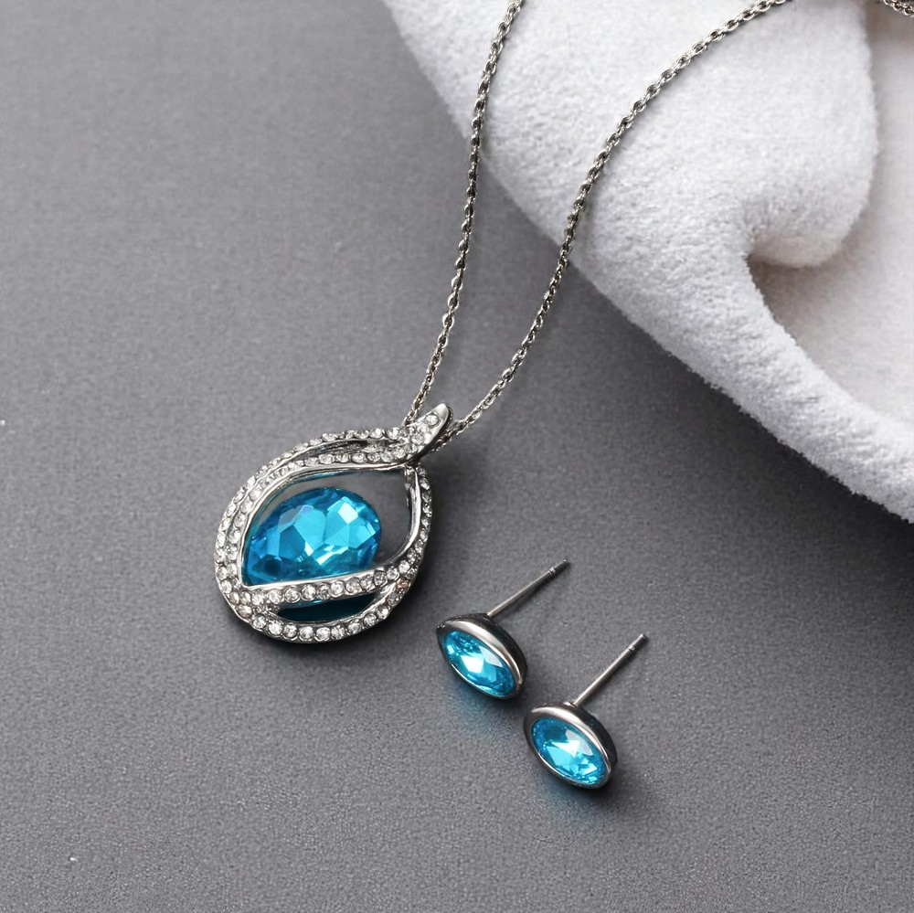Sterling Silver AquaGlow Pendant Necklace & Earrings Set