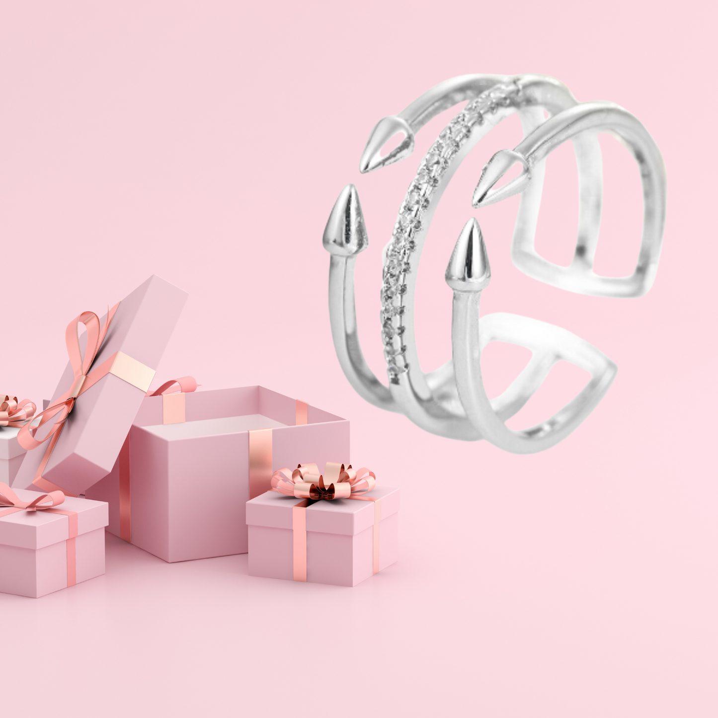 Silver Adjustable Triple Band Ring
