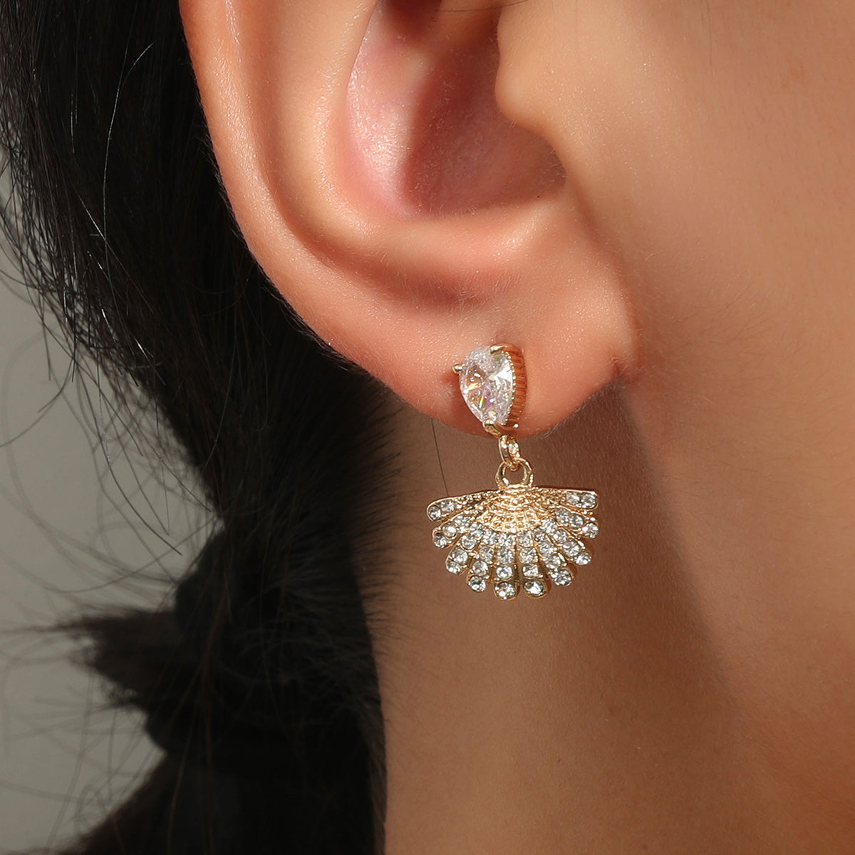 Fan Shaped Drop Crystal Earrings