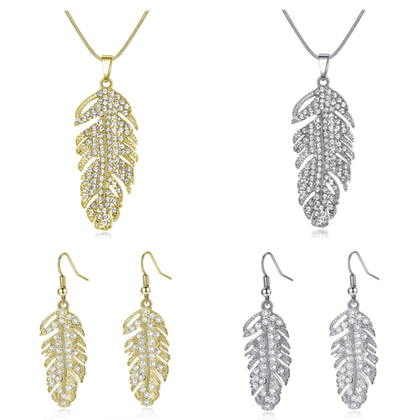 Sparkly Feathers Necklace and Earrings Set