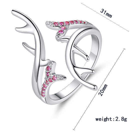 Reindeer Antlers Open Ring with Crystals