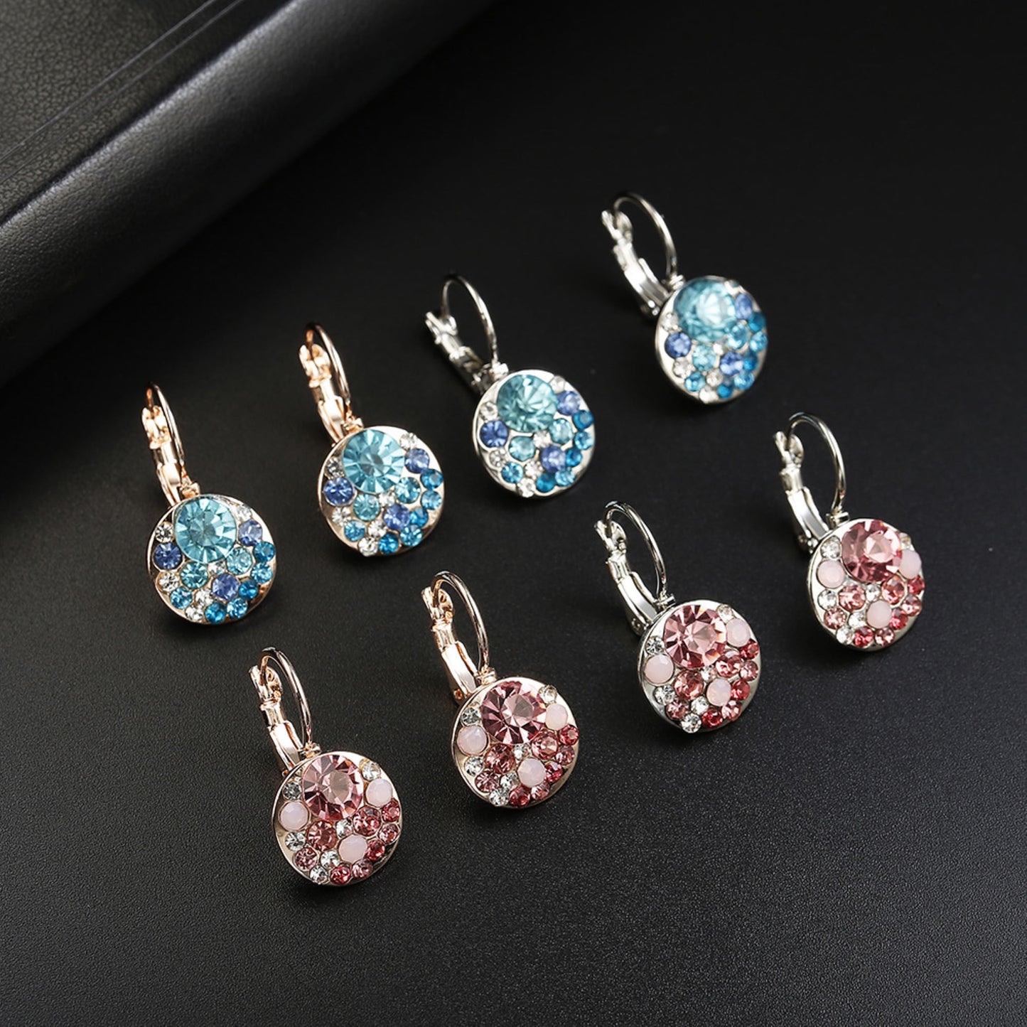 Round Zircon Crystals Cluster Earrings Lever Back