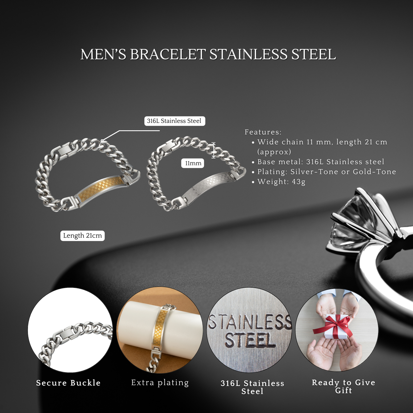 Men Stainless Steel Square Bracelet