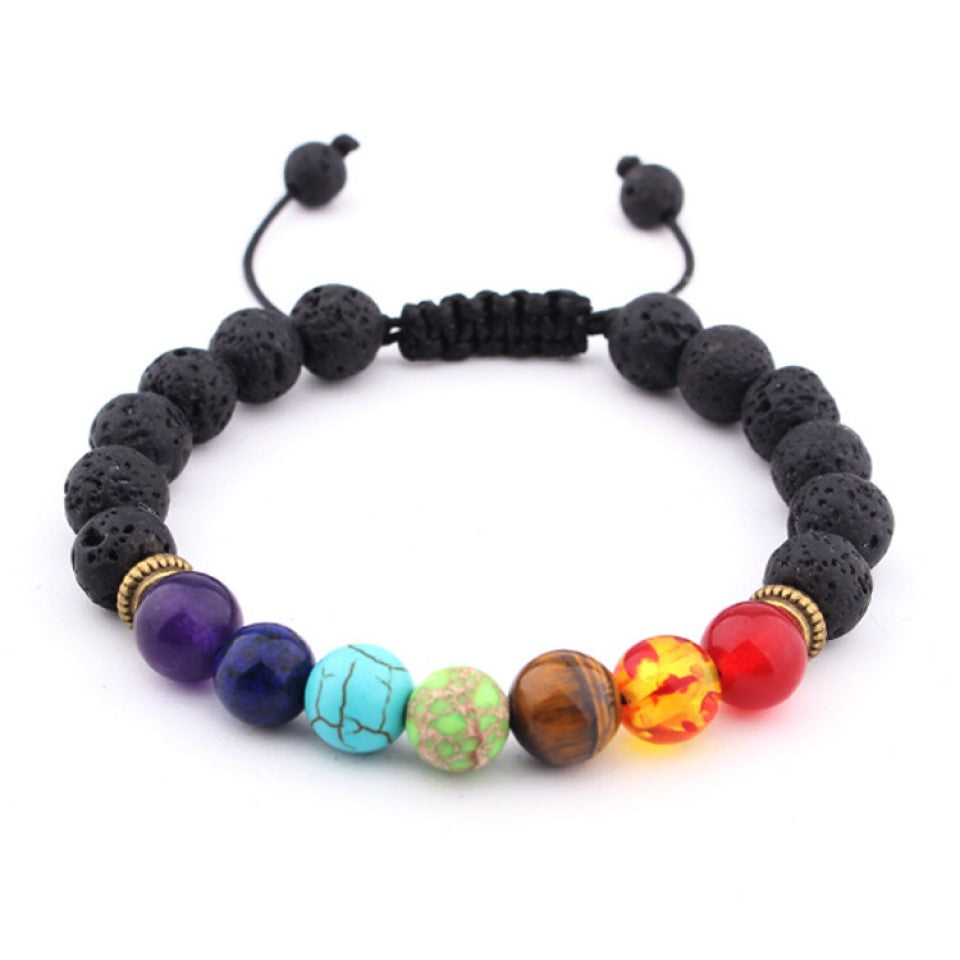 Unisex Seven Chakra Energy Stone Bracelet With Pull Cord Adjustable