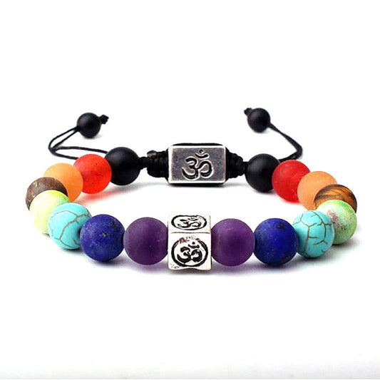 Unisex Seven Chakra Energy Stone Bracelet With Pull Cord Adjustable