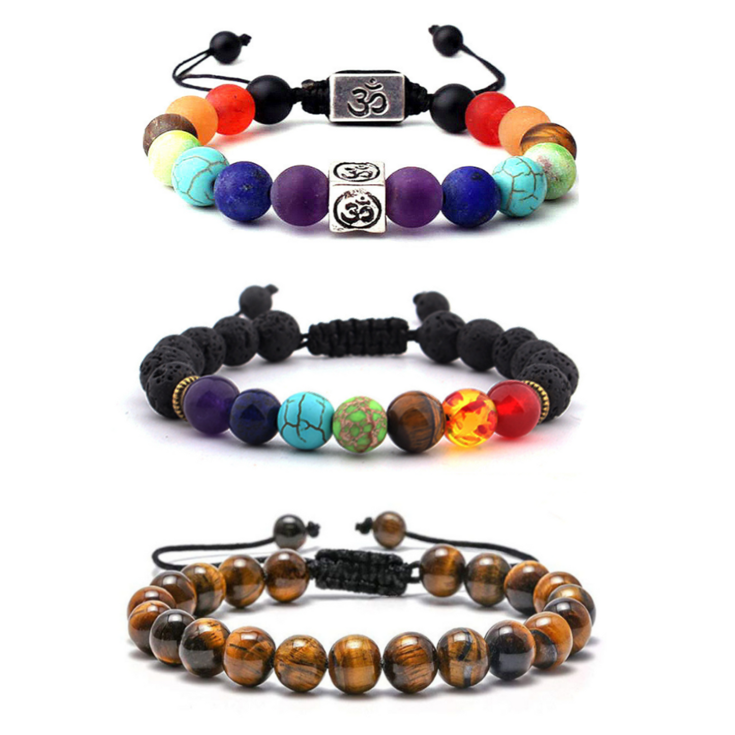 Unisex Seven Chakra Energy Stone Bracelet With Pull Cord Adjustable