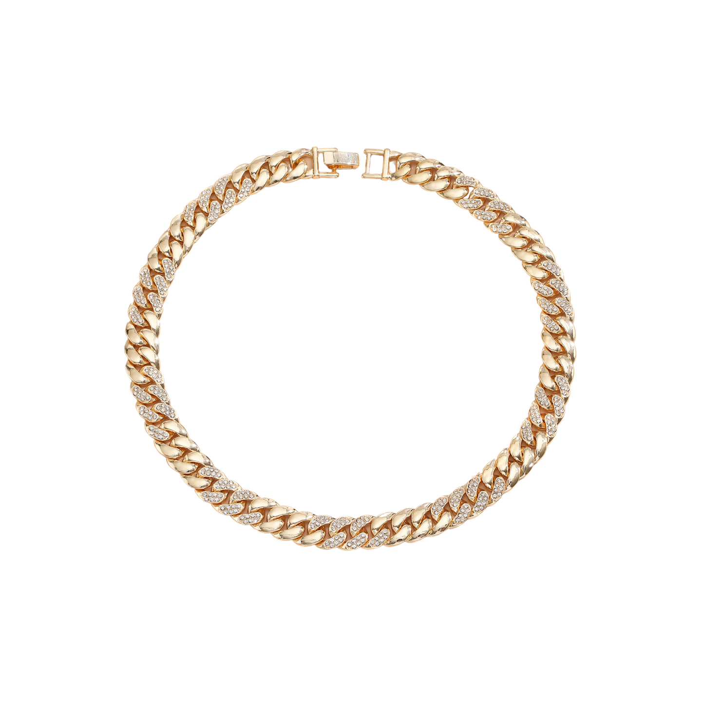Cuban Link Gold Chain Necklace with Crystals Unisex