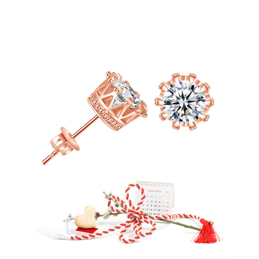 Rosegold Crown Design Crystal Stud Earrings