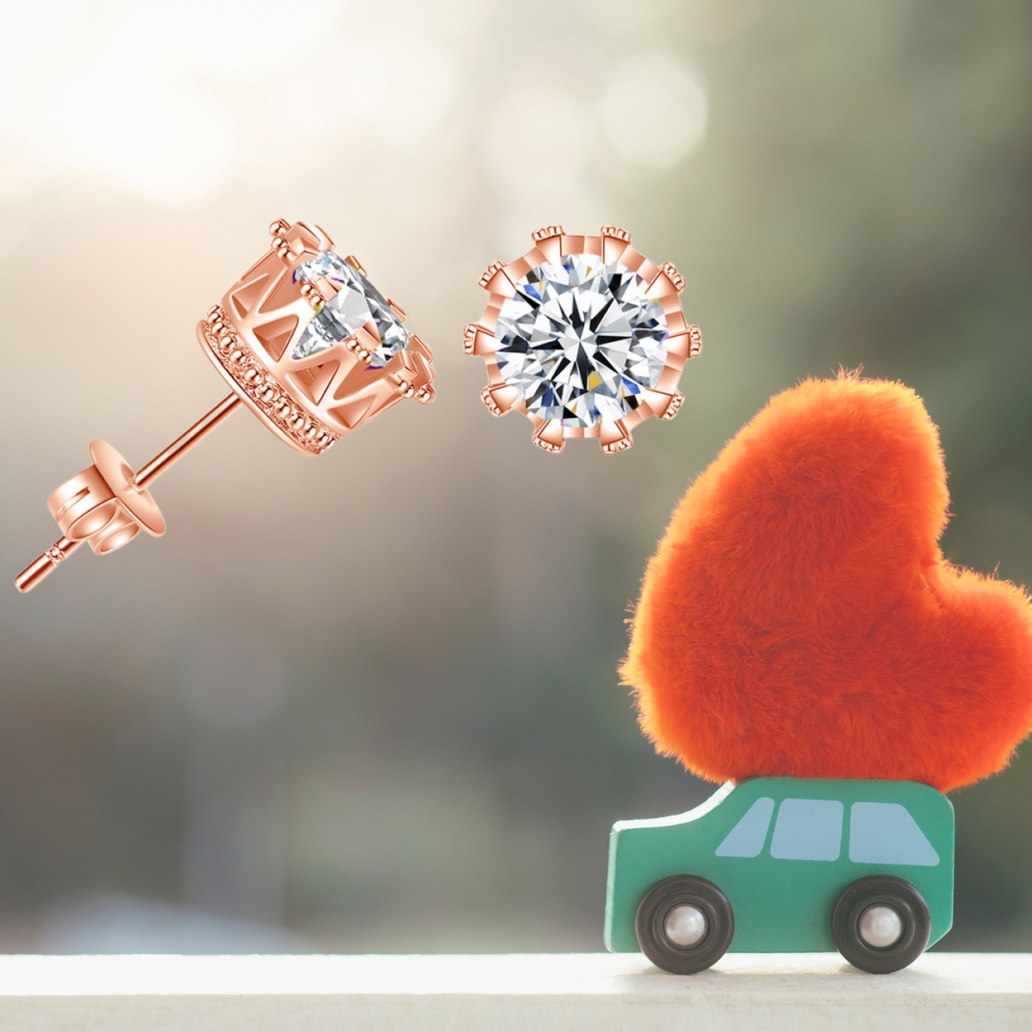 Rosegold Crown Design Crystal Stud Earrings
