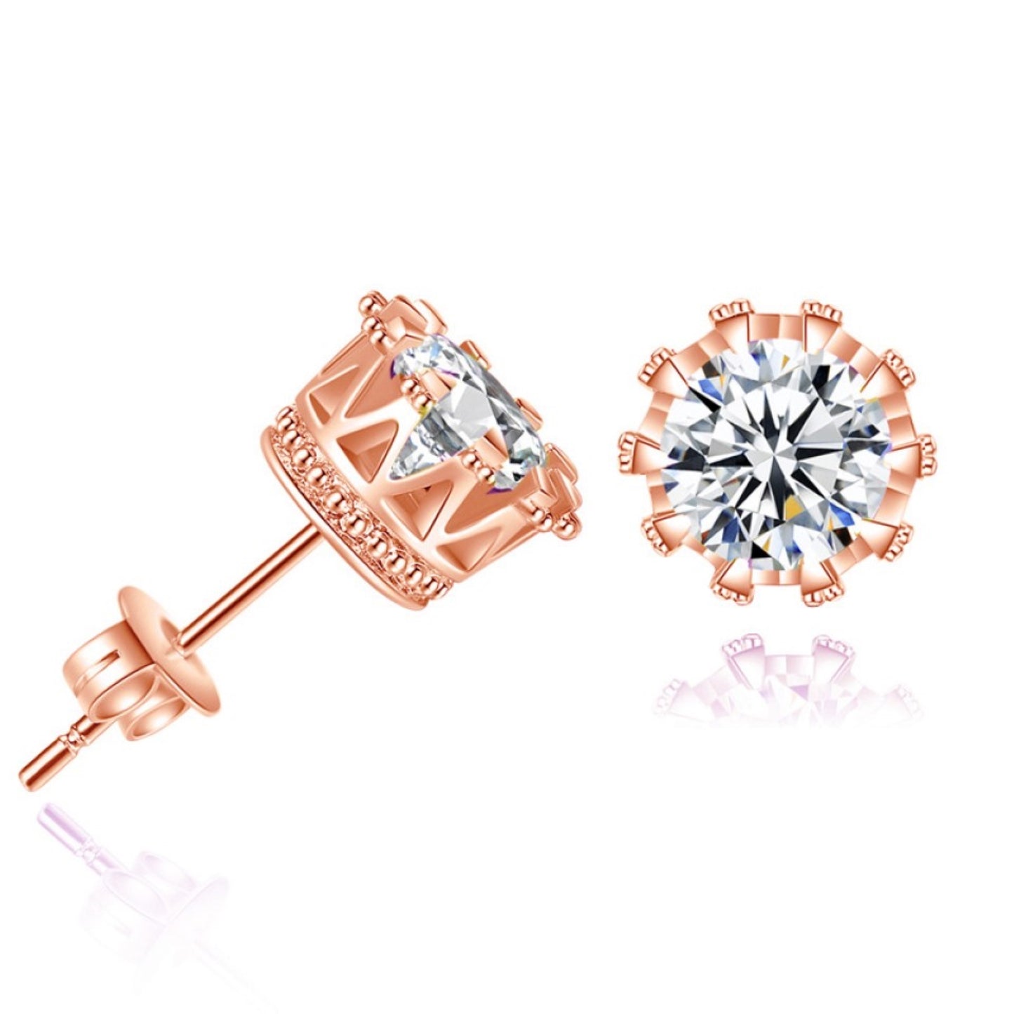 Rosegold Crown Design Crystal Stud Earrings