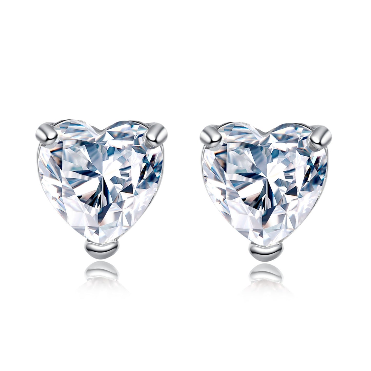 Silver Heart-shaped Crystal Stud Earrings