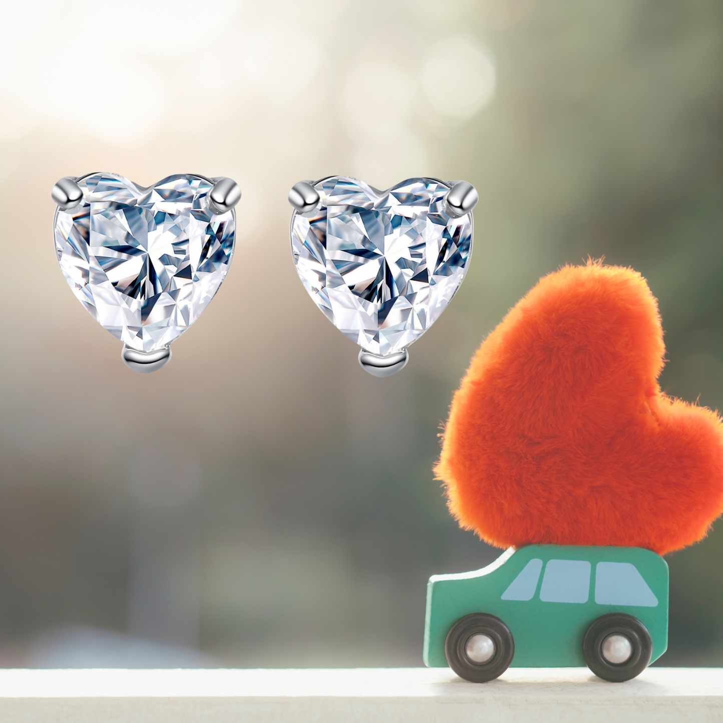 Silver Heart-shaped Crystal Stud Earrings