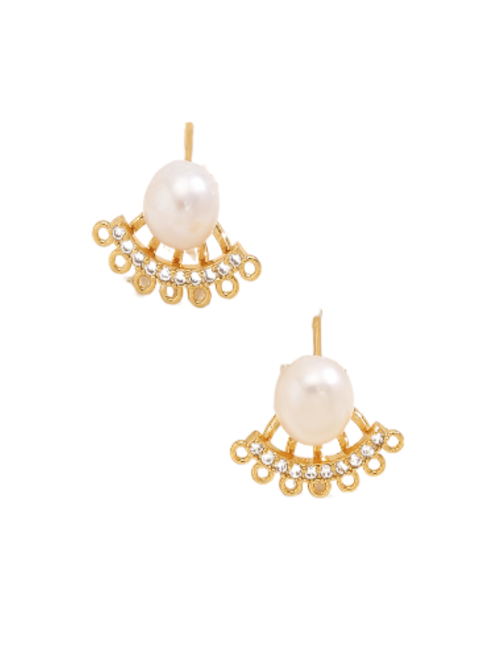 Fan Shaped Freshwater Pearl Stud Earrings - Gold/Silver