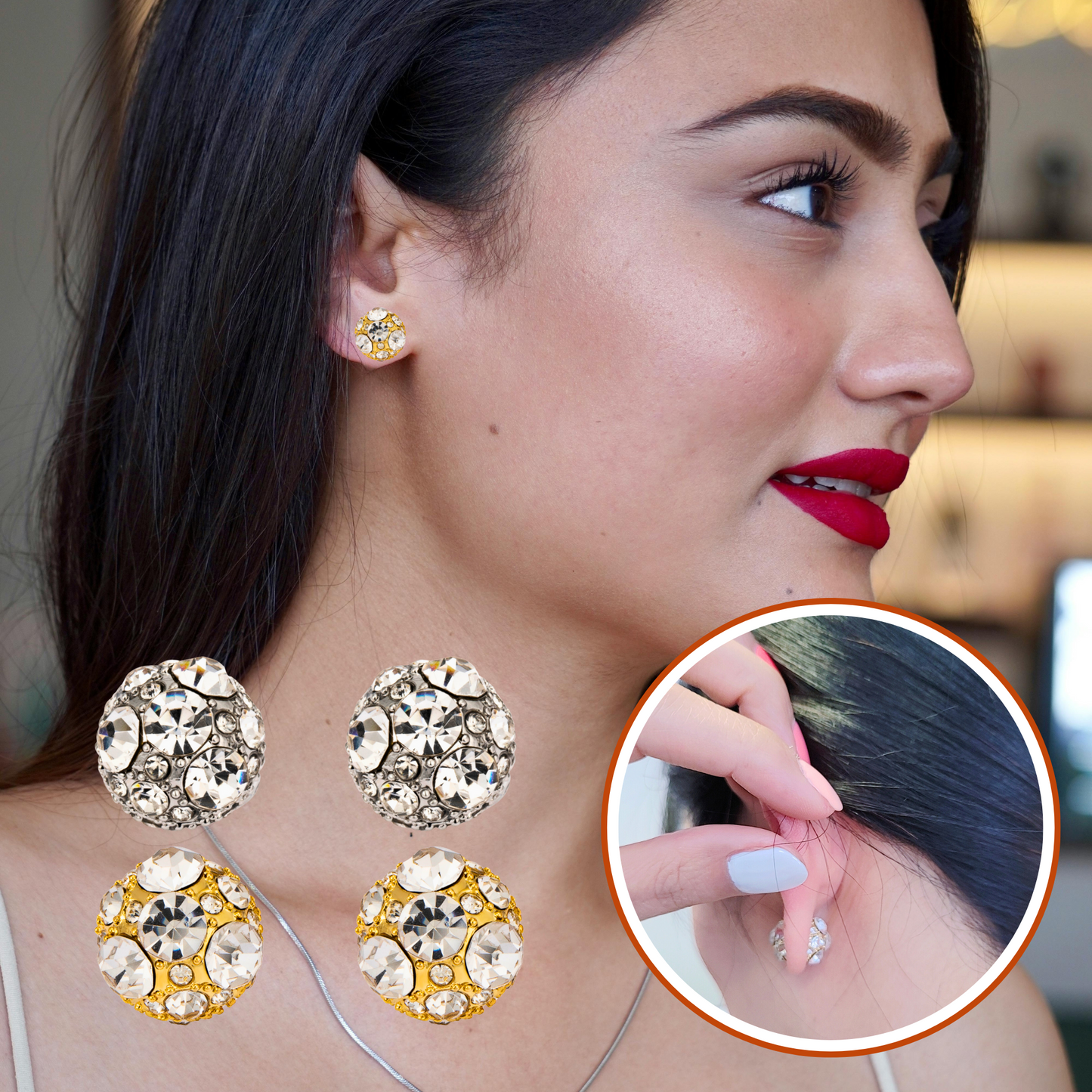 Magnetic Crystal Filled Round Ball Stud Earrings No Pierced Clip on