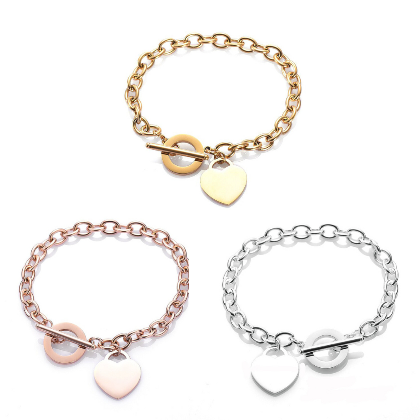 Exquisite Heart Charms Bracelet Toggle Clasp