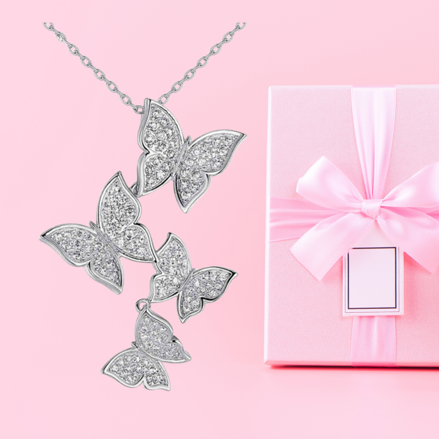 Beautiful Linked Crystal-filled Butterflies Pendant Necklace