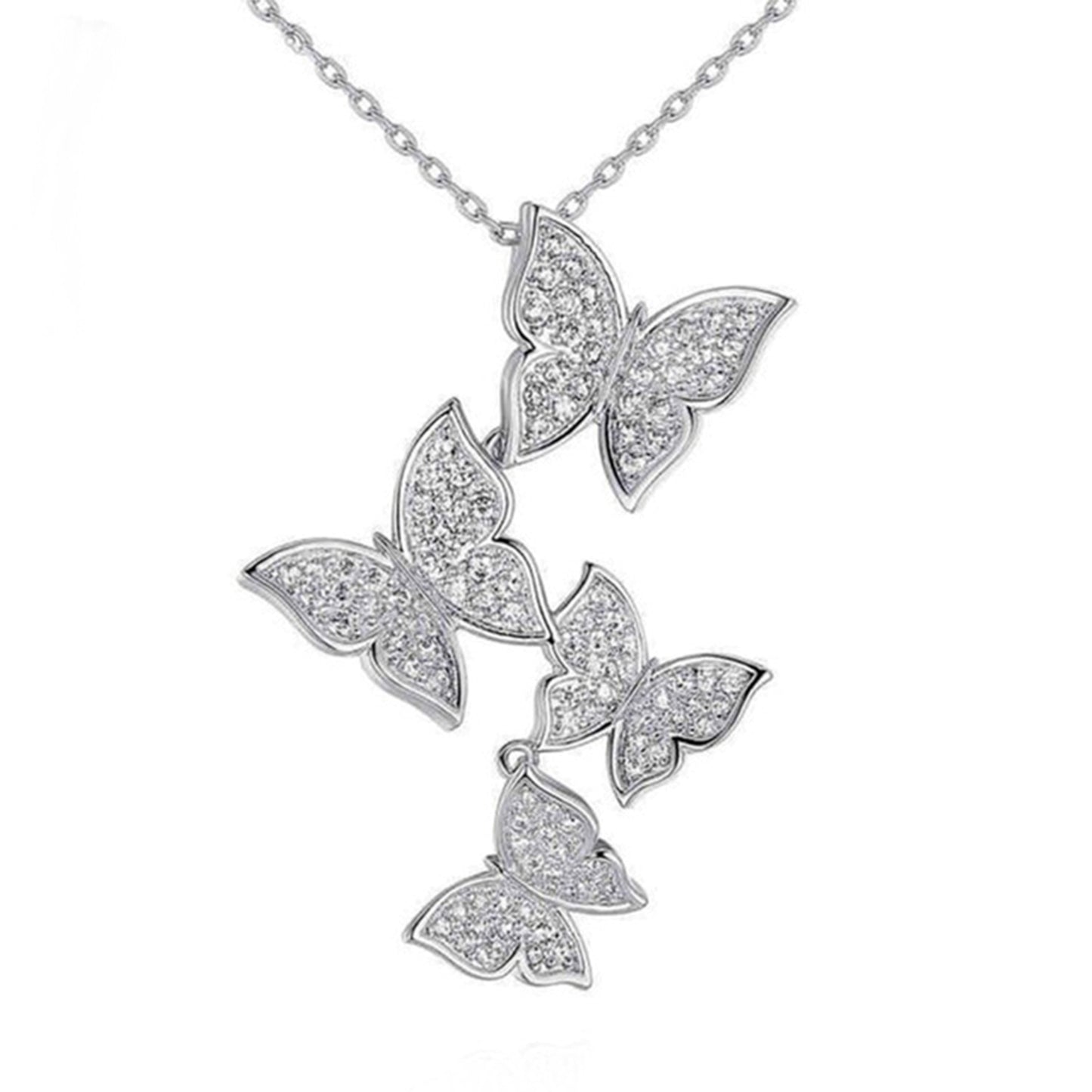 Beautiful Linked Crystal-filled Butterflies Pendant Necklace