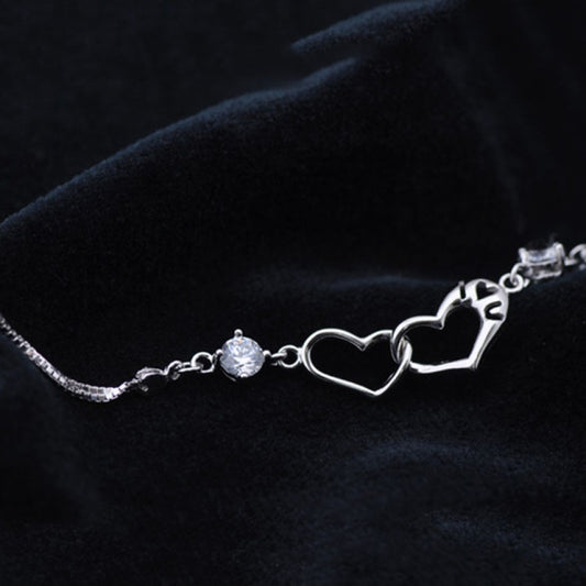 Stunning Silver Linked Heart Crystal Bracelet