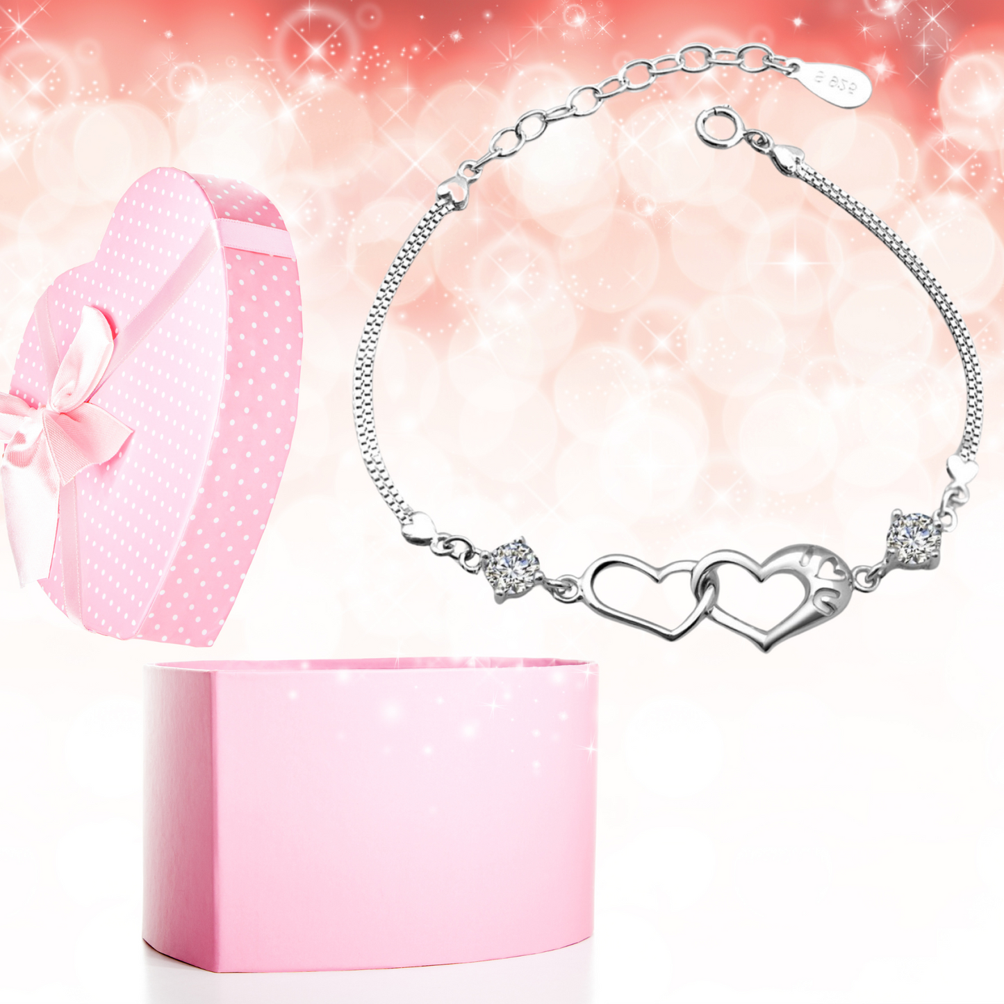 Stunning Silver Linked Heart Crystal Bracelet