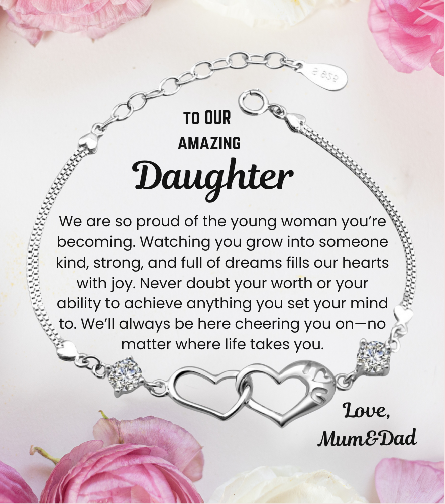 To My Daughter Double Heart Bracelet with Personalised Message