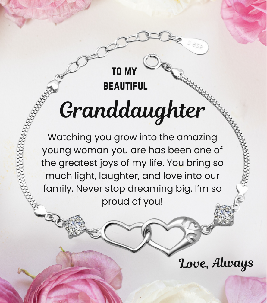 To My Granddaughter Double Heart Bracelet with Personalised Message - Two Sizes