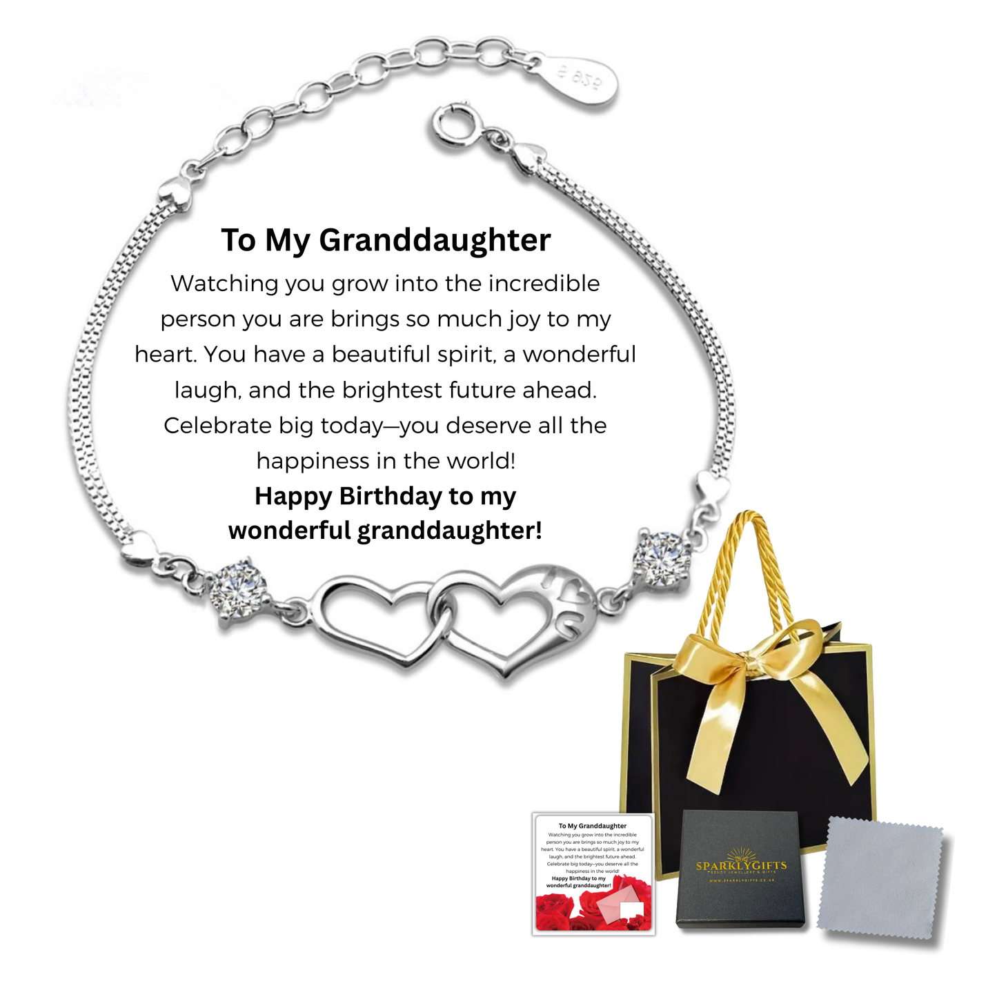 Bracelet for Granddaughter Linked Heart Bracelet with Message Card Gift Bag