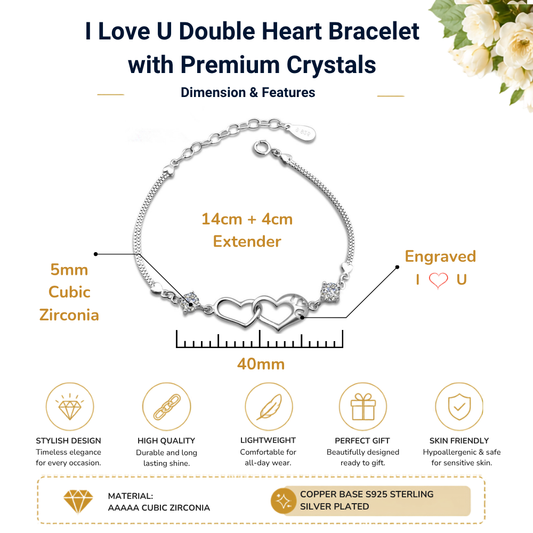 Stunning Silver Linked Heart Crystal Bracelet